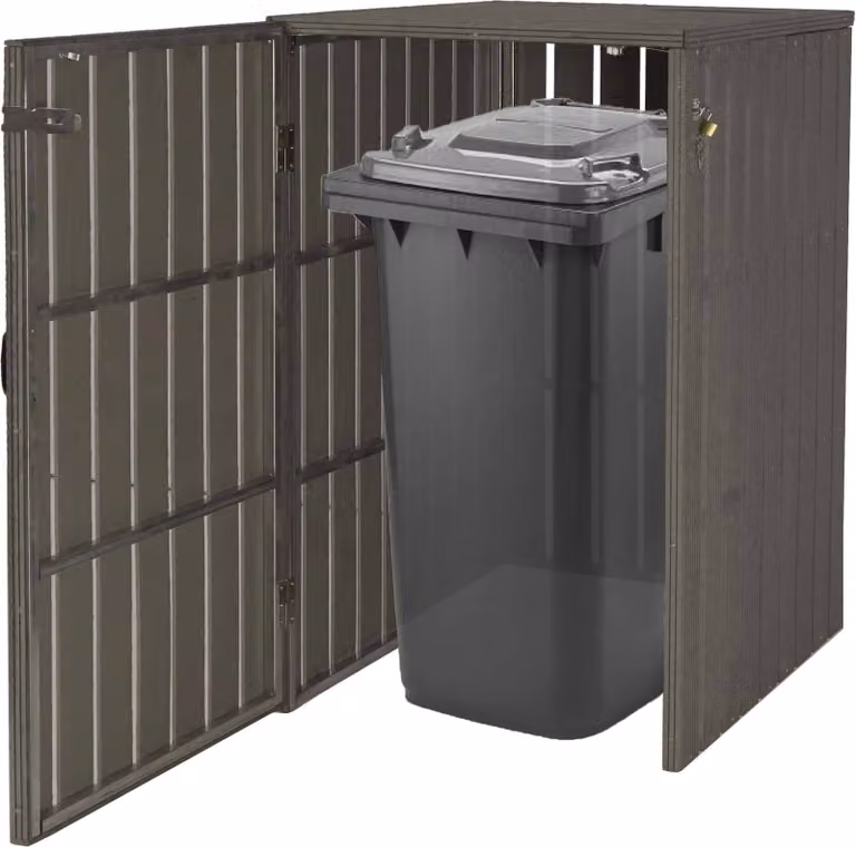 1 Coperchio per cestino in WPC HWC-J28, contenitore per cestino, in metallo effetto legno, espandibile 240l ~ grigio