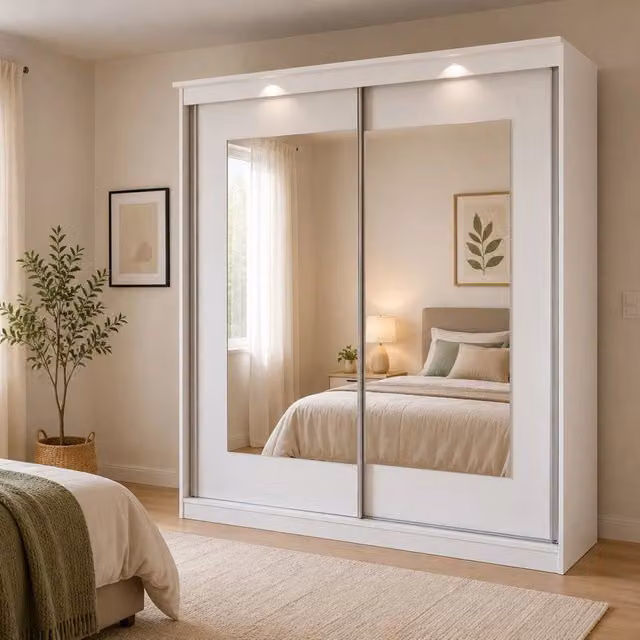 Armadio Camera da Letto Lesale, Guardaroba 2 Ante 5 Ripiani, 180x195h cm Bianco