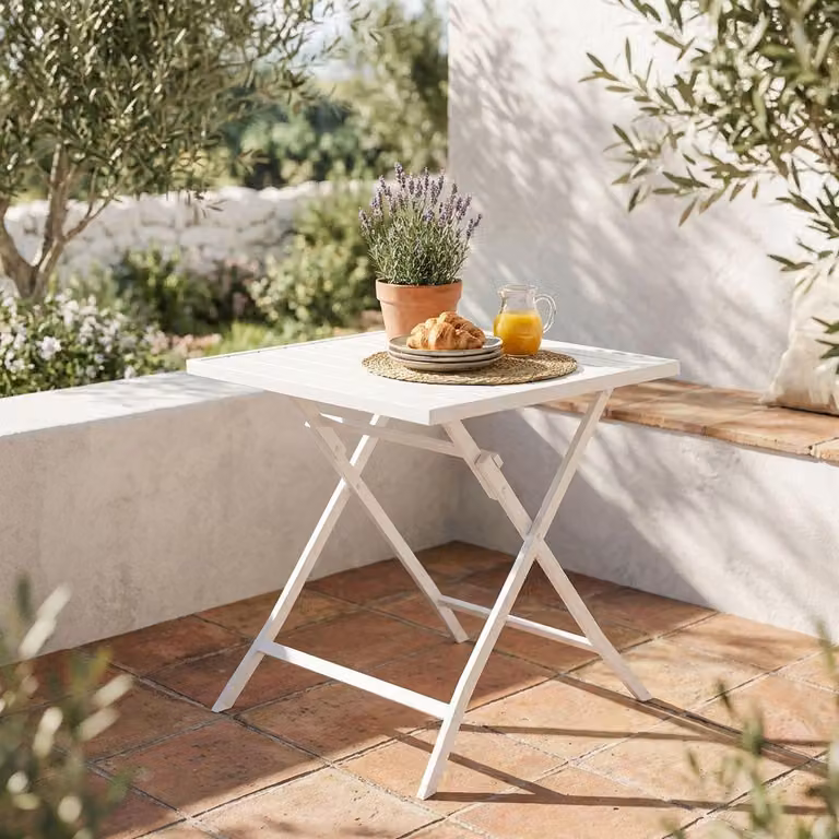 Milani Home - tavolo da giardino pieghevole, alluminio, pieghevole salvaspazio quadrato, 4 posti, bianco, piano 70 x 70 cm