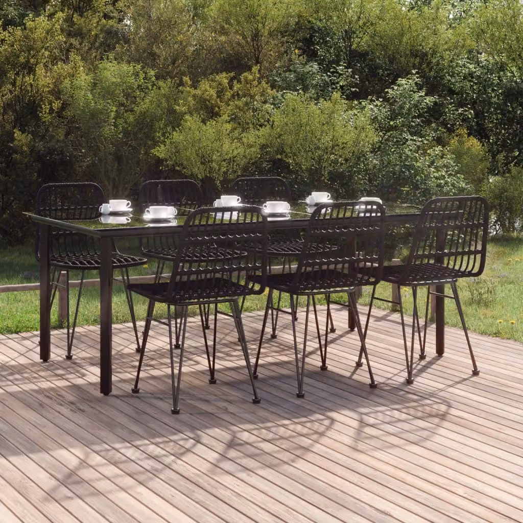 The Living Store Set da pranzo da giardino 7 pezzi in poly rattan nero