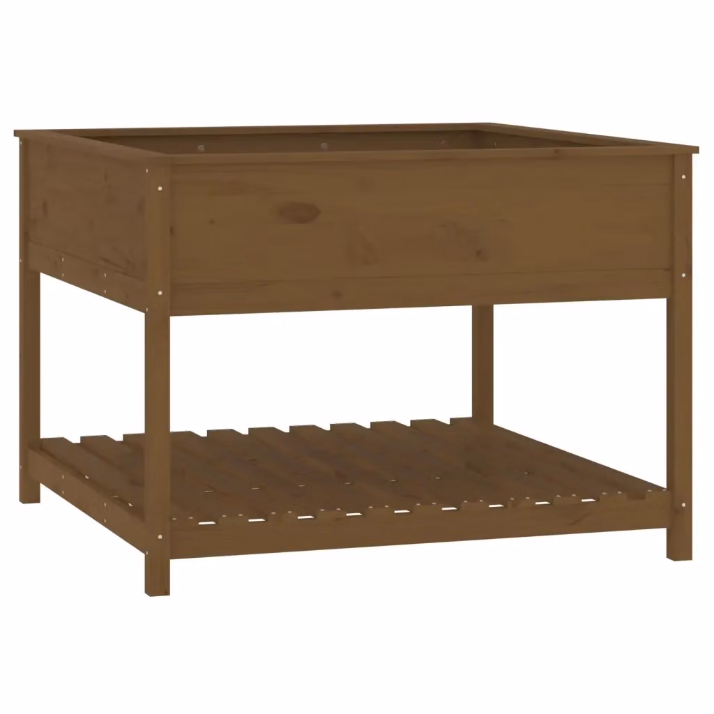 Fioriera con mensola vidaXL in legno massello di pino, colore marrone, L: 111,5 cm, P: 111,5 cm, H: 81 cm – 2