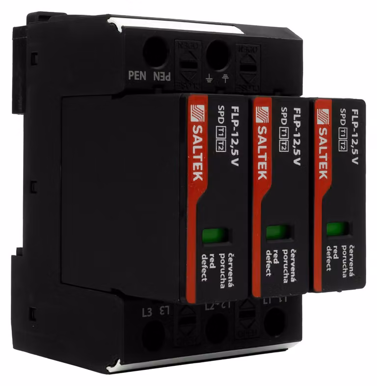 Dispositivo di protezione contro le sovratensioni di tipo 1, 12,5 kA, modello FLP-12,5 V/3, da 3 a 350 V DC, montaggio su guida DIN, per protezione contro le sovratensioni a bassa tensione