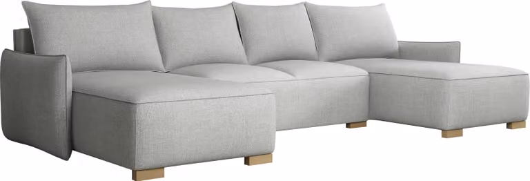 MIRJAN24 Completo divano Focus U, divano ad angolo con contenitore e funzione letto, piedini in legno color naturale, simmetrico (colore: Soul 16)