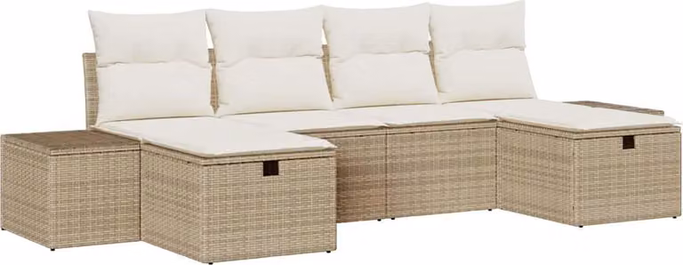 Set Divano da Giardino con cuscino 6 pcs Beige polyrattan