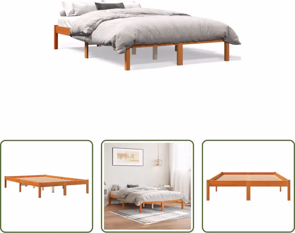 The Living Store letto in legno massiccio cera marrone 120x190 cm pino