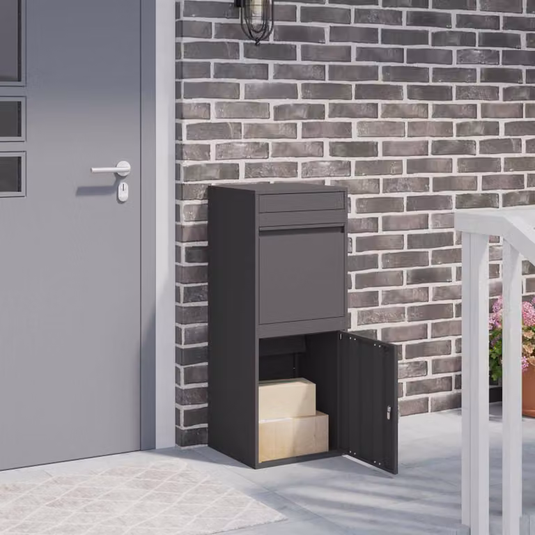 Cassetta per pacchi con porta vidaXL in acciaio, Nero, L 41 cm x P 38 cm x H 103 cm