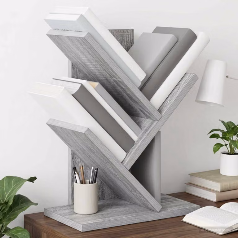 Scaffale per Libri a Forma di Albero vidaXL, 3 Strati, Grigio, L 30 cm x P 18 cm x H 40 cm