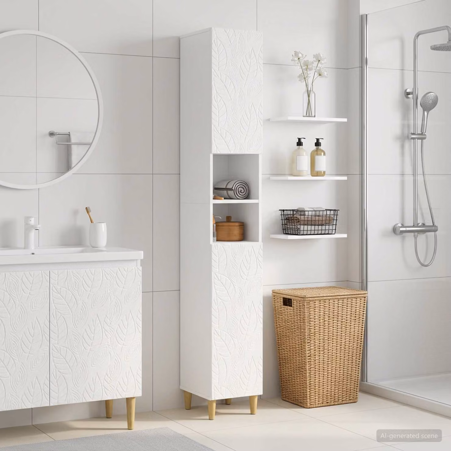 Armadio da bagno moderno vidaXL DELFT bianco lucido con ripiani e vano aperto L: 31,0 cm, P: 30,0 cm, H: 190,0 cm