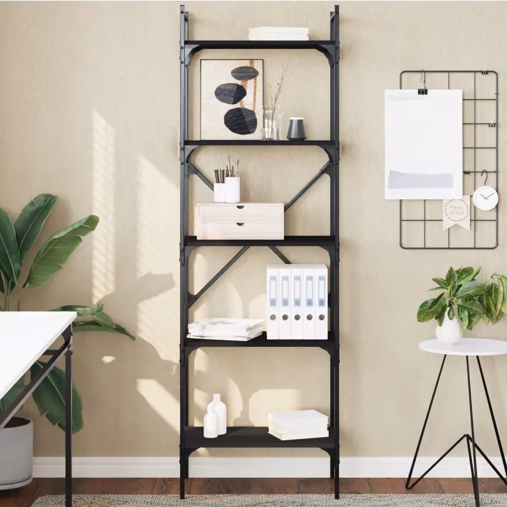 Libreria stile industriale vidaXL con 5 ripiani in nero, L: 56 cm, P: 31,5 cm, H: 174 cm