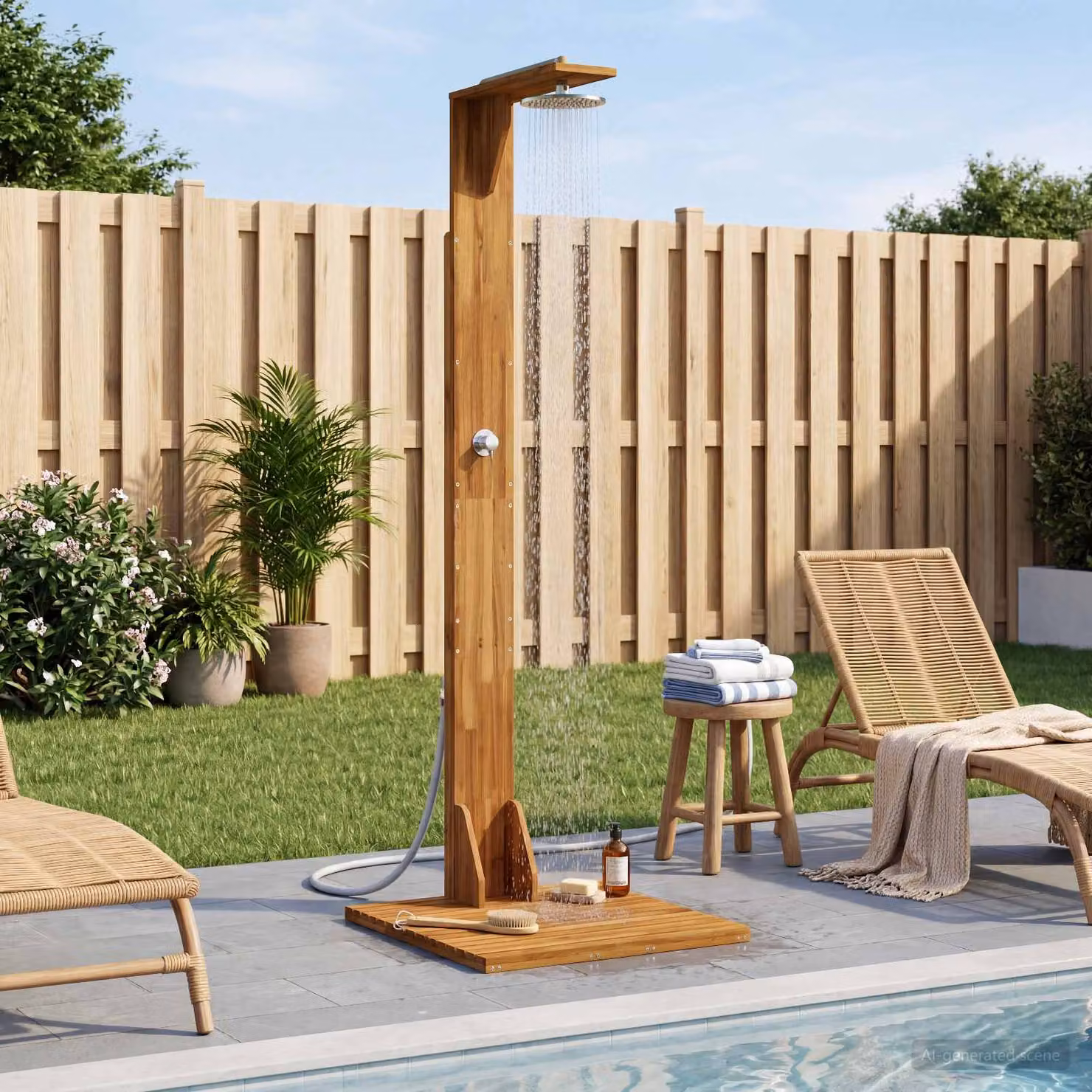 Doccia da esterno vidaXL in legno e acciaio inossidabile, colore marrone, L: 219 cm