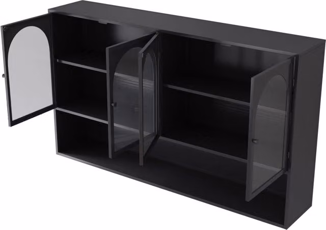 Mobile Da Parete con Quattro Ante in Vetro Grigio 120x23x70 cm, Struttura in Metallo Nero per Cucina, Soggiorno e Bagno