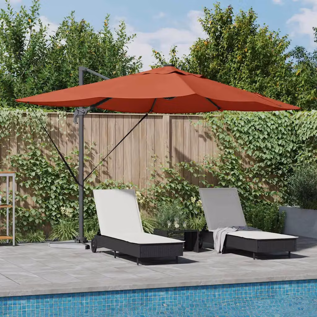 Ombrellone a braccio mobile vidaXL in poliestere e alluminio, colore terracotta, L: 352 cm, P: 251 cm, H: 265 cm