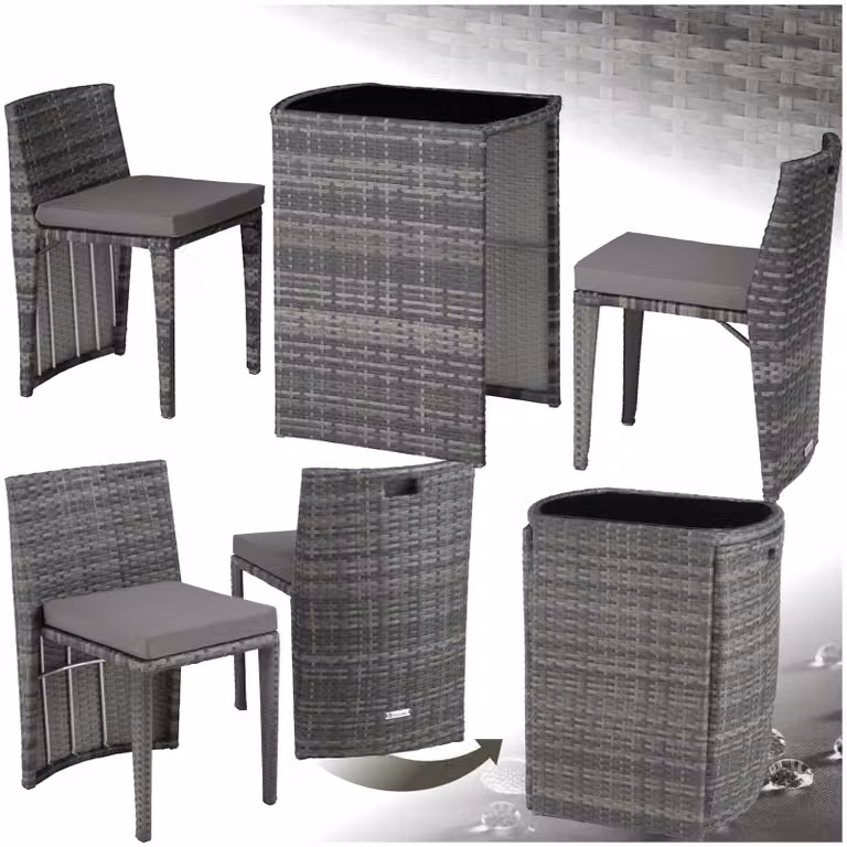 Set da bistrot Amburgo TecTake in polyrattan e alluminio con piano in vetro, grigio