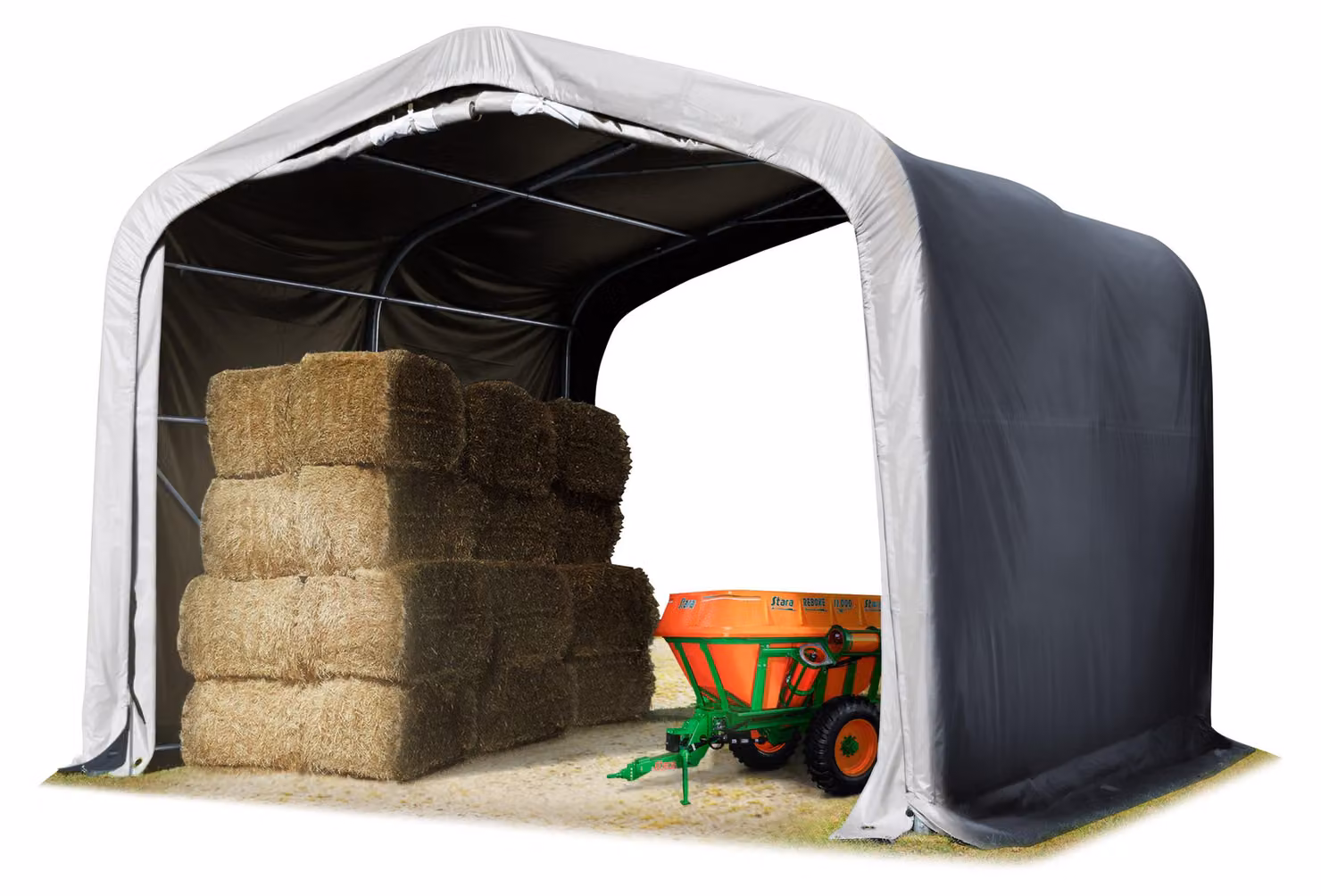 TOOLPORT Tenda da pascolo 4x4 m PVC 850 N grigio, Riparo, Sottofondo in cemento