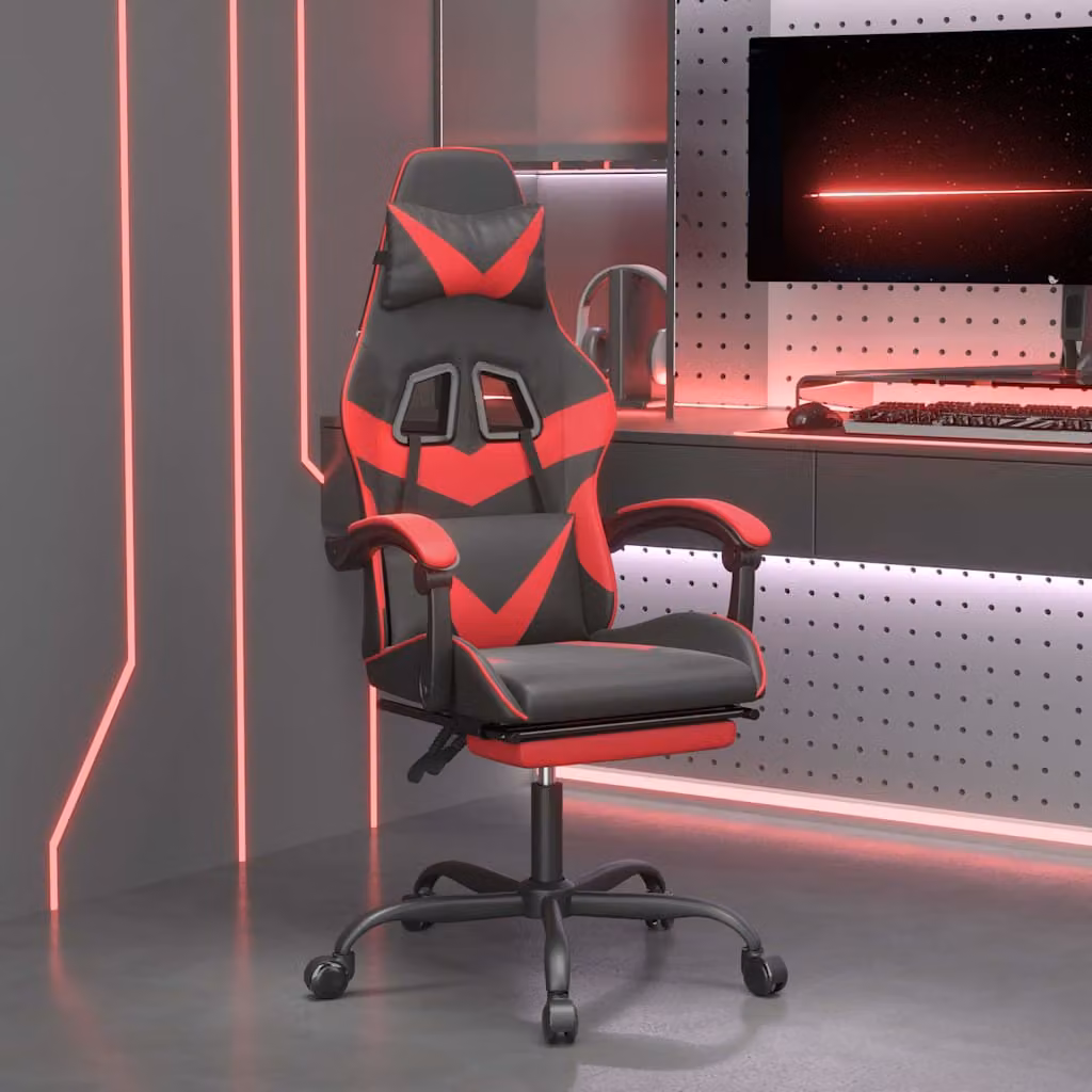 Sedia da Gaming vidaXL Girevole a 360 Gradi con Poggiapiedi e Braccioli in Similpelle Multicolore Nero e Rosso