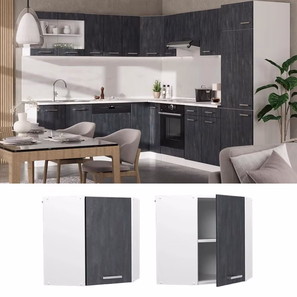 Mobile angolare da cucina R-Line Vicco, finitura opaca nero e bianco, L: 57 cm, P: 31 cm, H: 60 cm – 2