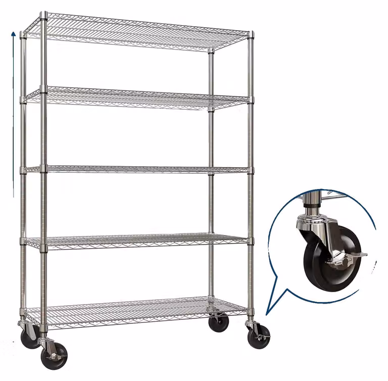 Scaffali robusti in filo metallico, design a 4 livelli, altezza regolabile, con 5 posizioni
