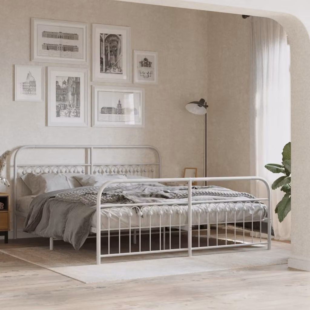vidaXL Giroletto con Testiera e Pediera in Metallo Bianco L: 187 cm, P: 100 cm, H: 219 cm