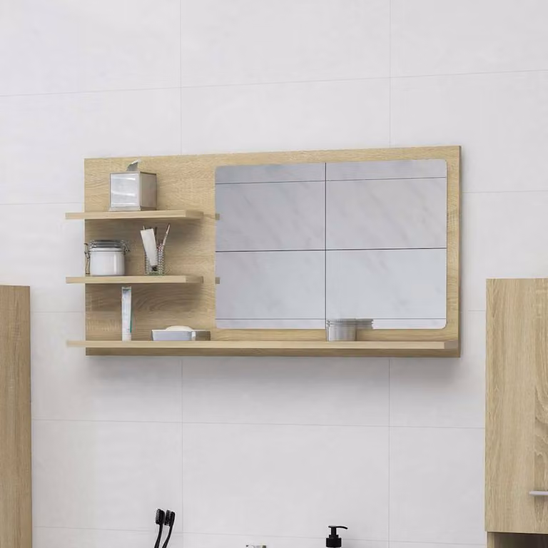 Specchio da bagno moderno vidaXL in legno color rovere sonoma, L 90 cm x H 45 cm x P 10,5 cm