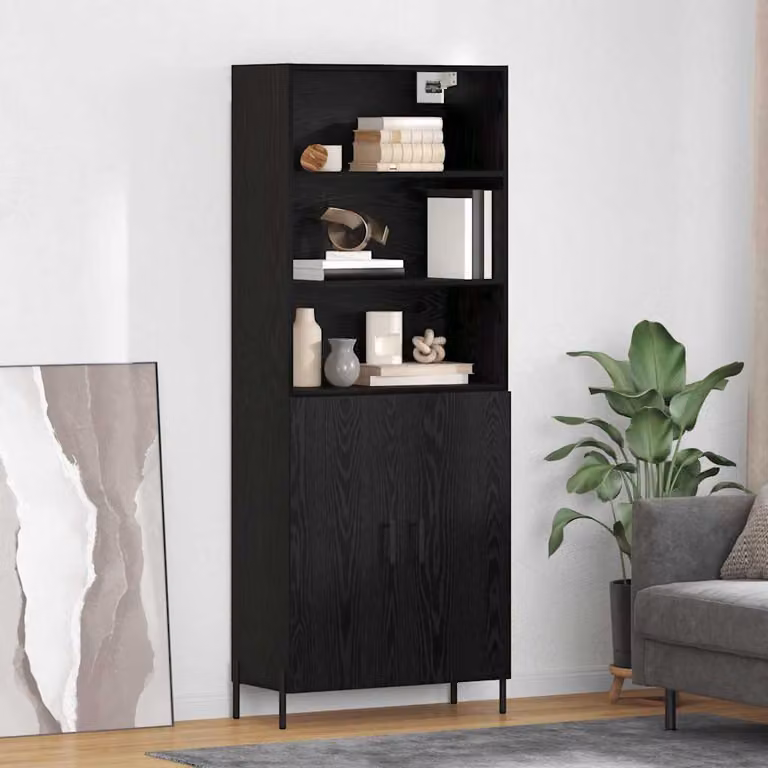 Credenza moderna vidaXL in legno e metallo nero opaco L: 69,5 cm, P: 34 cm, H: 180 cm