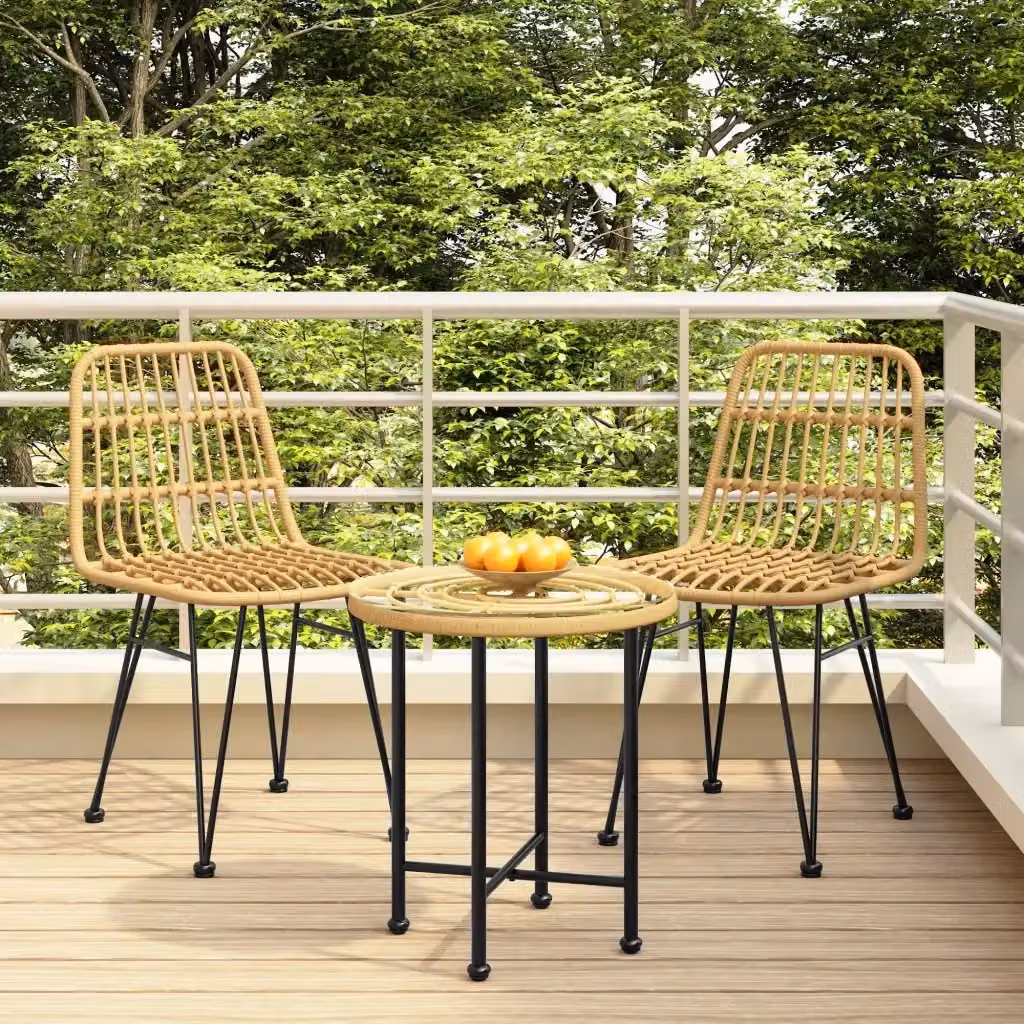 Set di 2 sedie da giardino moderne in polyrattan beige con braccioli per esterno, balcone o terrazza, L/P/H: 48 x 62 x 84 cm – 2