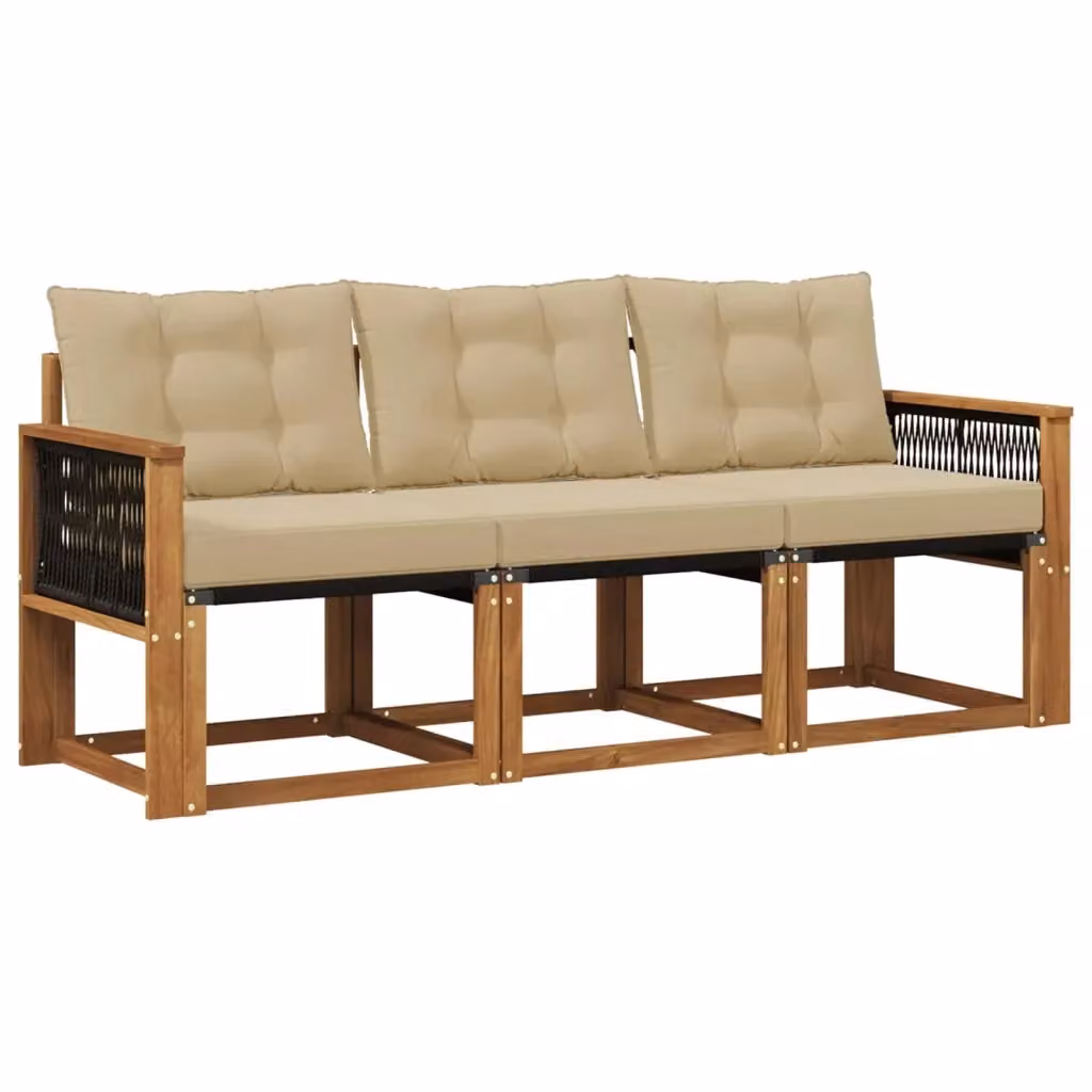 Set di divani da esterno 3 pezzi vidaXL in legno di acacia e textilene, colore beige – 2