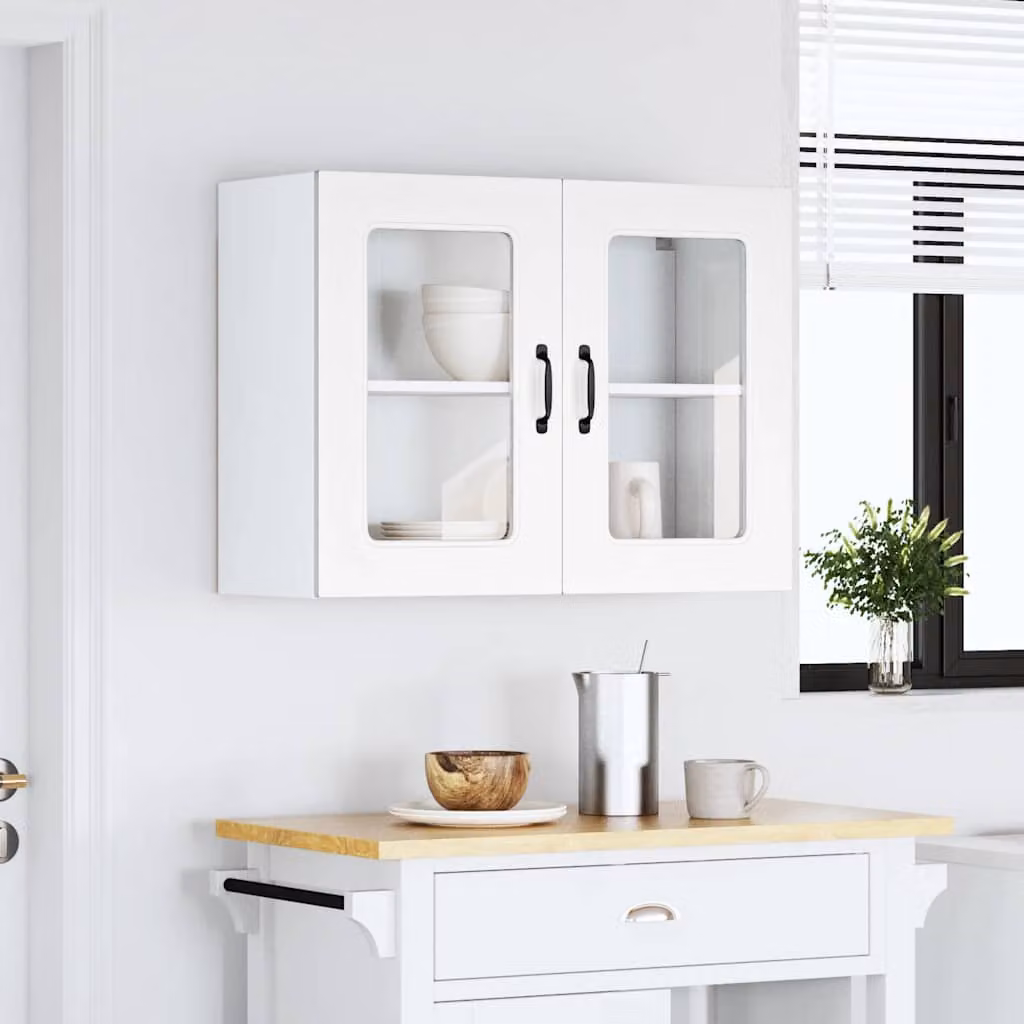 Pensile da cucina moderno vidaXL con ante in vetro e ripiani interni, Bianco, L: 80 cm, H: 60 cm, P: 31 cm
