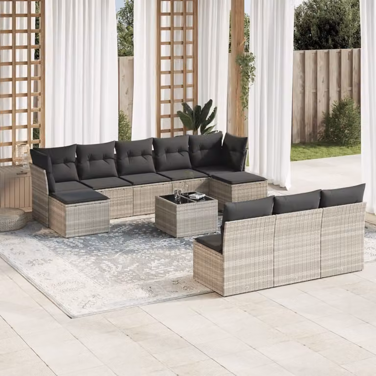 Maison Exclusive - Set da giardino 11 pezzi con cuscini Grigio chiaro Polyrattan