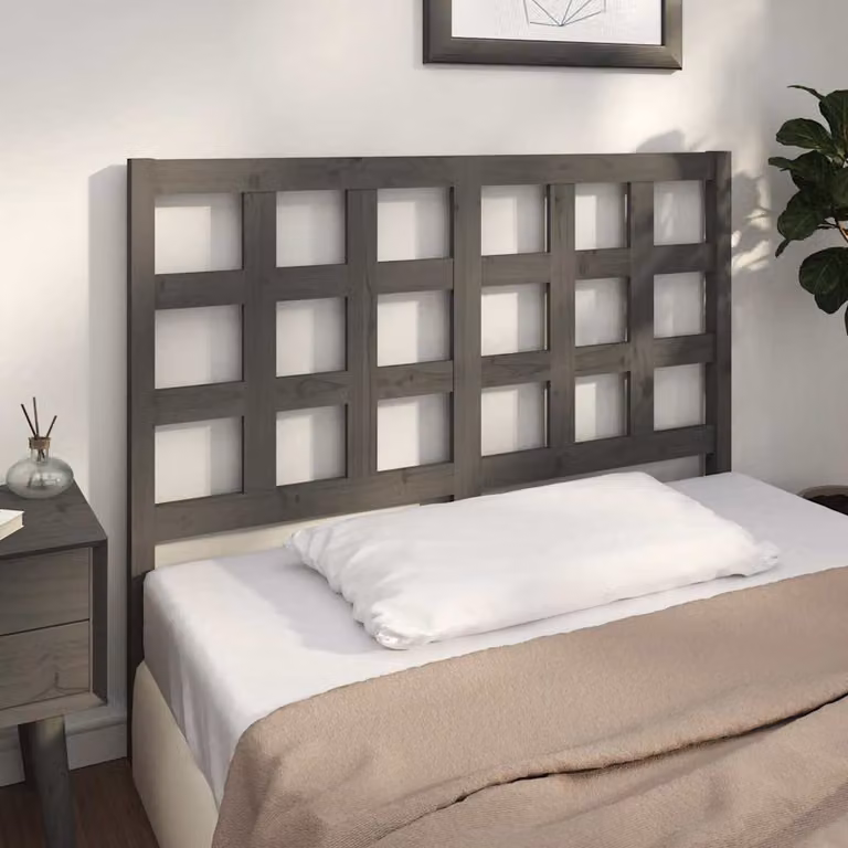 Testiera per letto vidaXL in legno massello di pino, colore grigio, stile rustico, L: 125,5 cm, P: 4 cm, H: 100 cm
