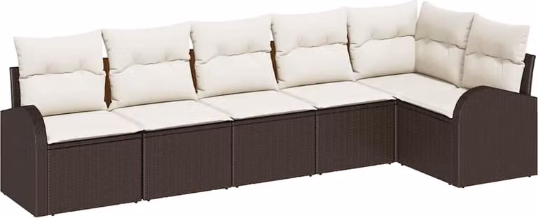 Set Divano da Giardino con cuscino 6 pcs Marrone Poly Rattan