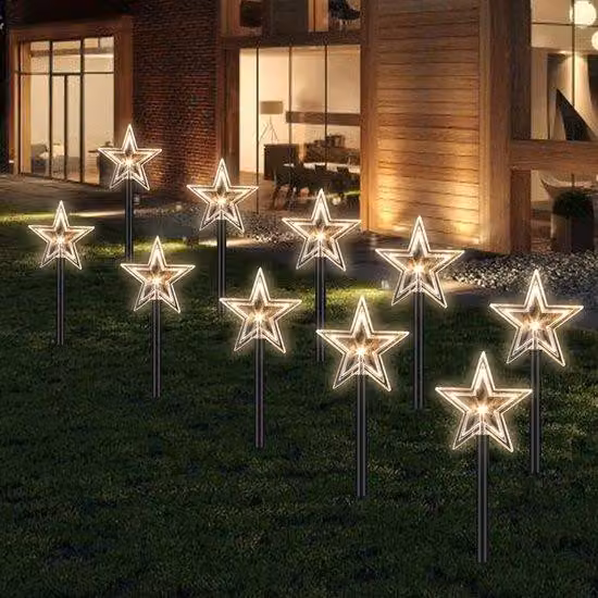 Set da 10 pezzi - Lampada da giardino con picchetto – Illuminazione da esterno – Lampada da giardino a forma di stella – Illuminazione da esterno a LED – Illuminazione d'atmosfera