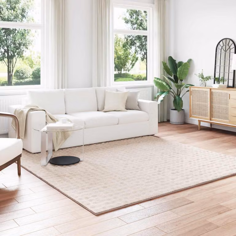 Tappeto Quadrato SIROLO vidaXL Beige in Poliestere Lavabile e Antiscivolo 240 x 240 cm