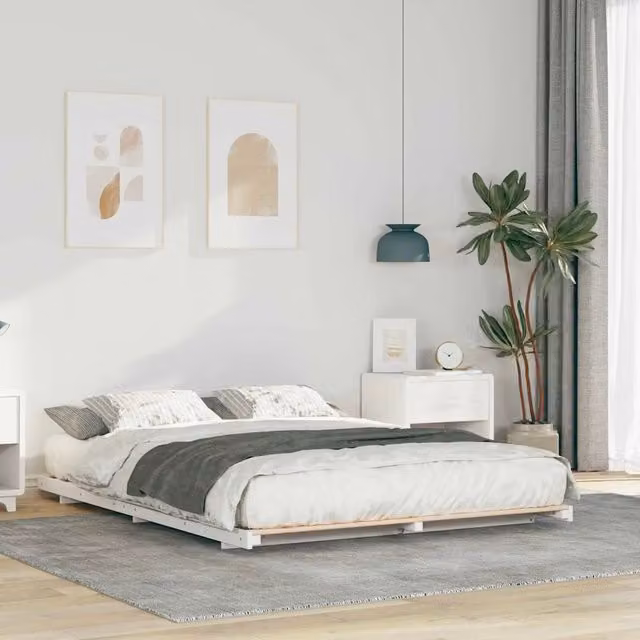 Struttura del letto moderna vidaXL in pino massello bianco L/P/H: 160 x 200 x 210 cm – 1