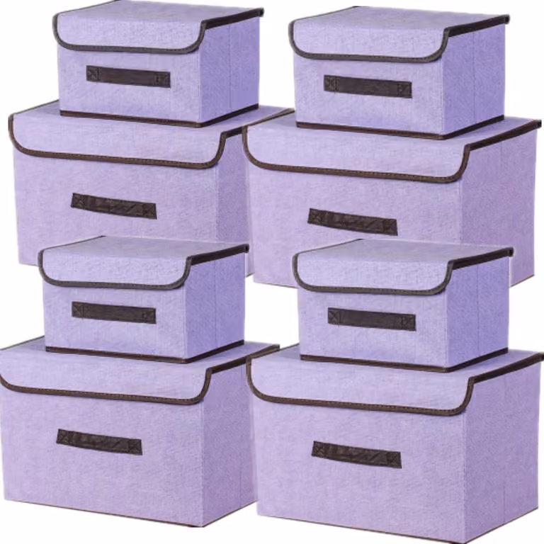 Set di 8 scatole pieghevoli con coperchio per l'organizzazione dei vestiti
