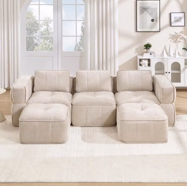 Divano modulare senza telaio in poliestere beige; 271x162x67 cm