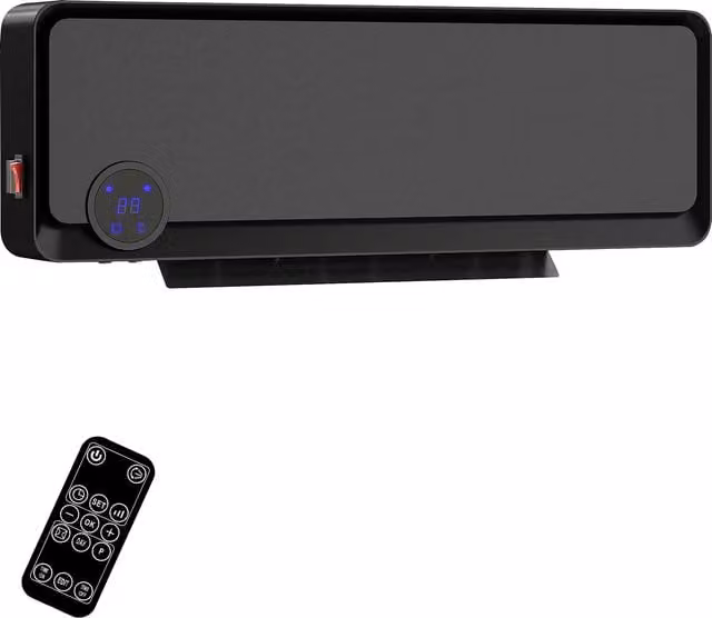 Riscaldatore elettrico a parete HOMCOM con 3 modalità, timer e telecomando, in plastica, Nero, L 56 cm x P 18,5 cm x H 11,7 cm – 1