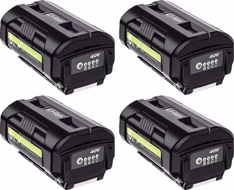 Batteria di ricambio, capacità 6000 mAh, uscita 40 V, compatibile con Ryobi, 4 batterie da 6,0 Ah