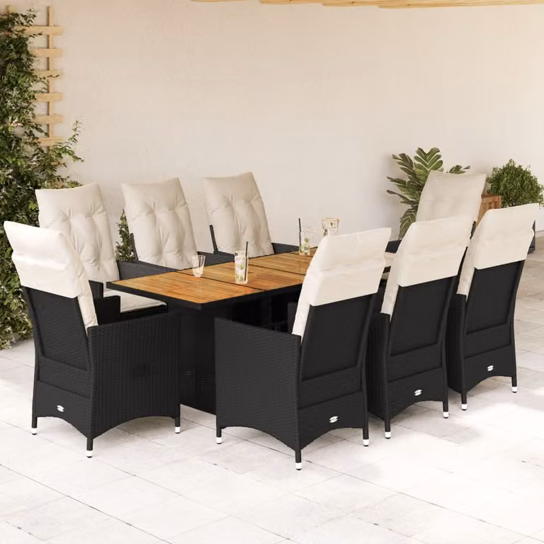 Maison Exclusive - Set da Pranzo da Giardino 9 pz con Cuscini Nero in Polyrattan