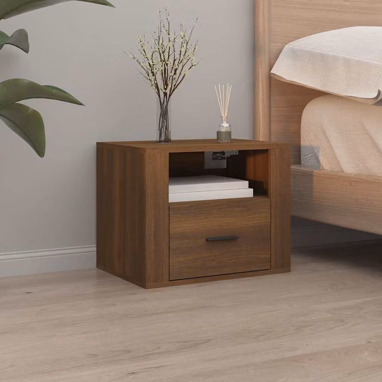 Comodino a muro moderno vidaXL in rovere marrone L: 50 cm, P: 36 cm, H: 40 cm