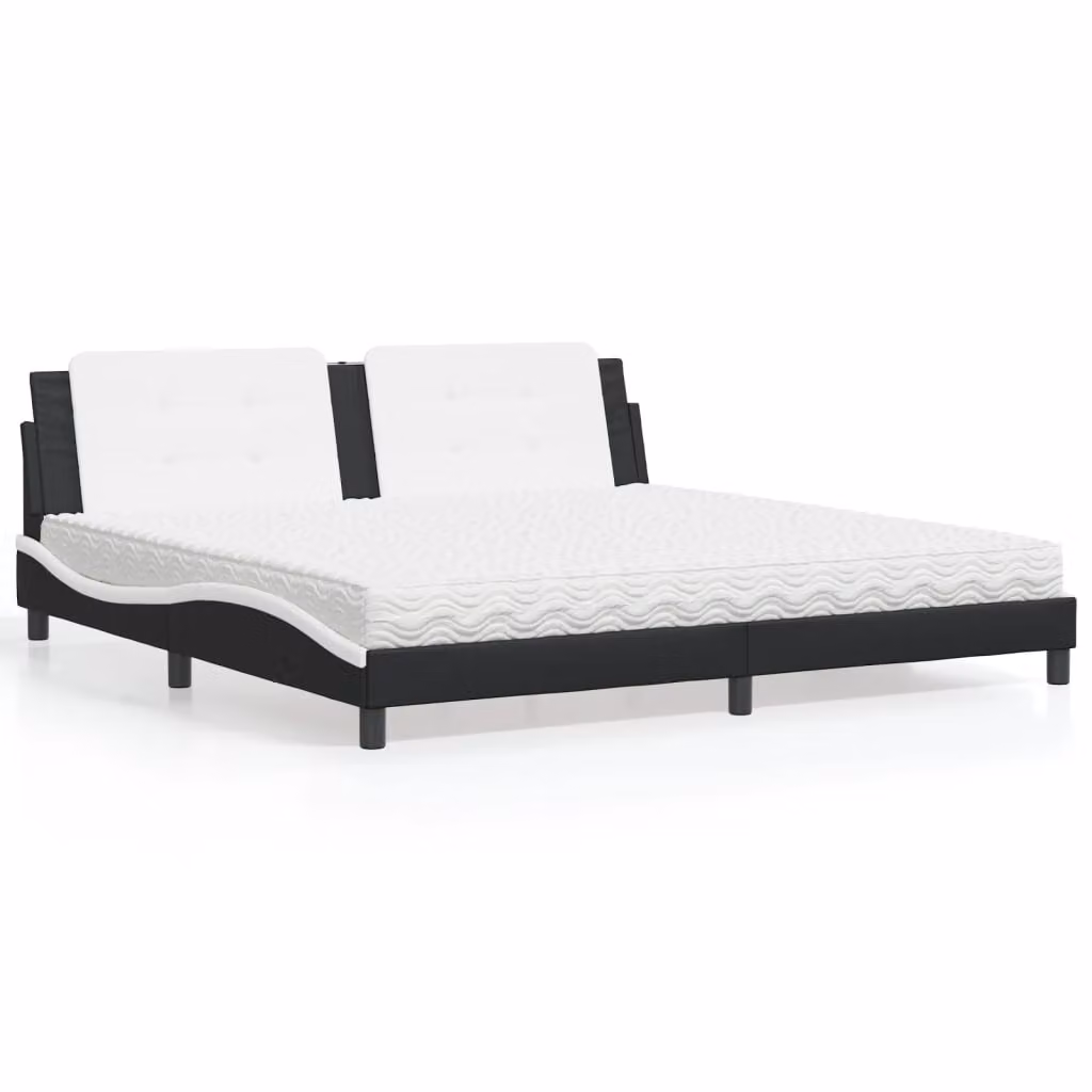 Letto con Materasso Zadar vidaXL in Similpelle Nero e Bianco L/P/H: 200 x 200 x 74,5 cm