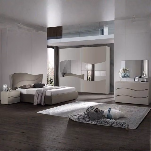 Letto matrimoniale moderno Veriaffari Soave con base contenitore e struttura imbottita in tessuto grigio L/P: 160 x 190 cm