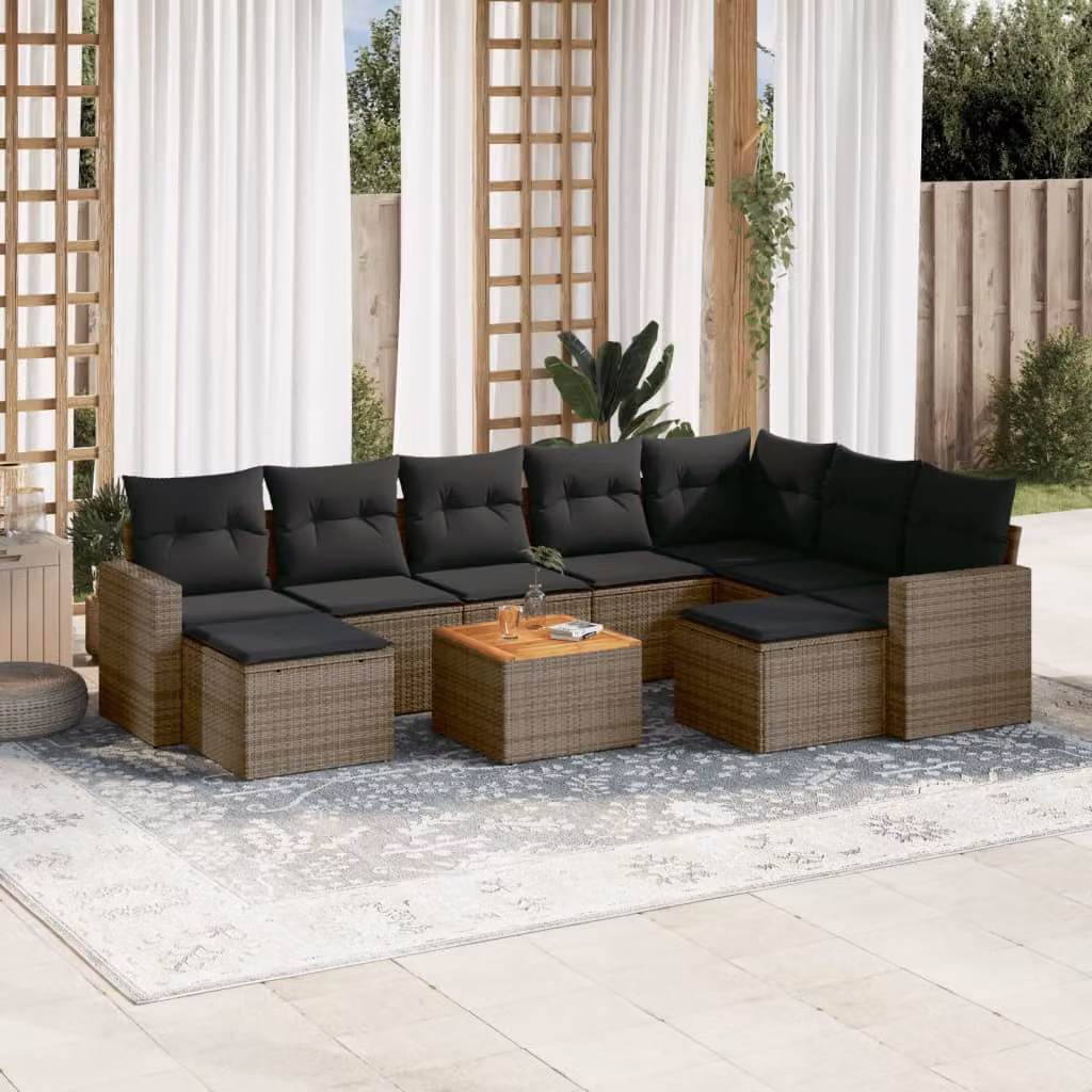 Set Divano da Giardino 10 pz vidaXL in Polyrattan Grigio con Cuscini e Tavolino – 1