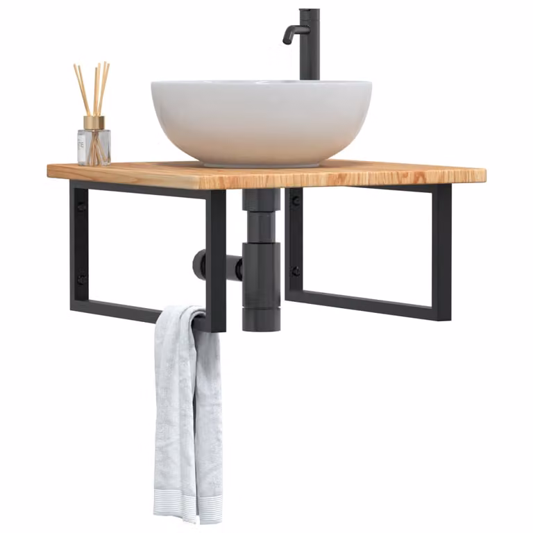 Ripiano a parete per lavabo vidaXL in legno di rovere e metallo nero e marrone