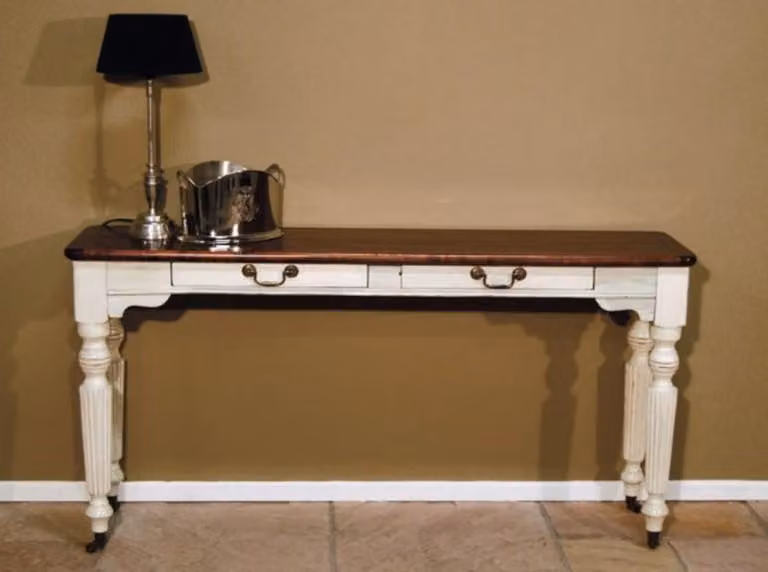 Consolle shabby chic Casa Padrino, bianca e in legno, realizzata in legno massello di pino, dimensioni: 150 x 35 x 78 cm (altezza)