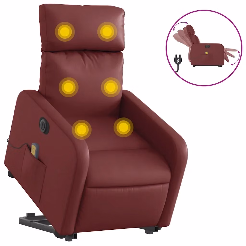 vidaXL Poltrona Alzapersona Reclinabile Rossa in Similpelle con Supporto Elettrico per Anziani – 2
