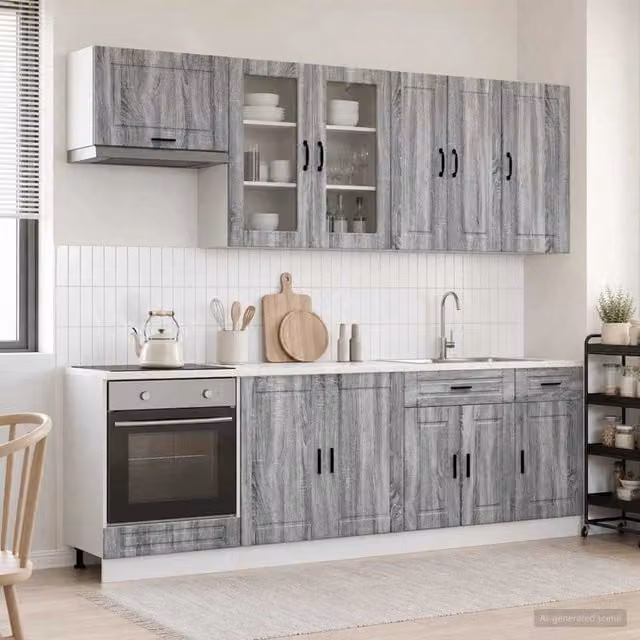 Unità cucina moderna vidaXL PORTO composta da 8 pezzi in MDF grigio opaco