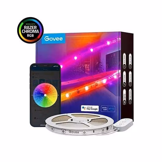 Govee RGBIC Wi-Fi + Bluetooth LED Strip Lights With Protective Coating, striscia luminosa intelligente, Wi-Fi/Bluetooth, bianco, 802.11b, 802.11g, Wi-Fi 4 (802.11n), LED, plastica