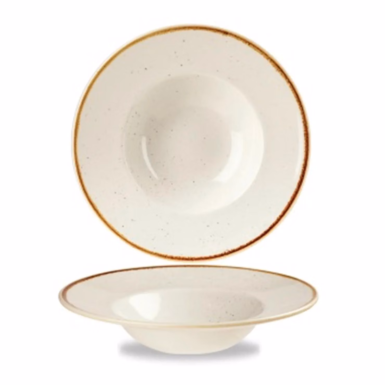 Piatto fondo bordato in porcellana bianco stone, diam. 28cm, 12 pezzi