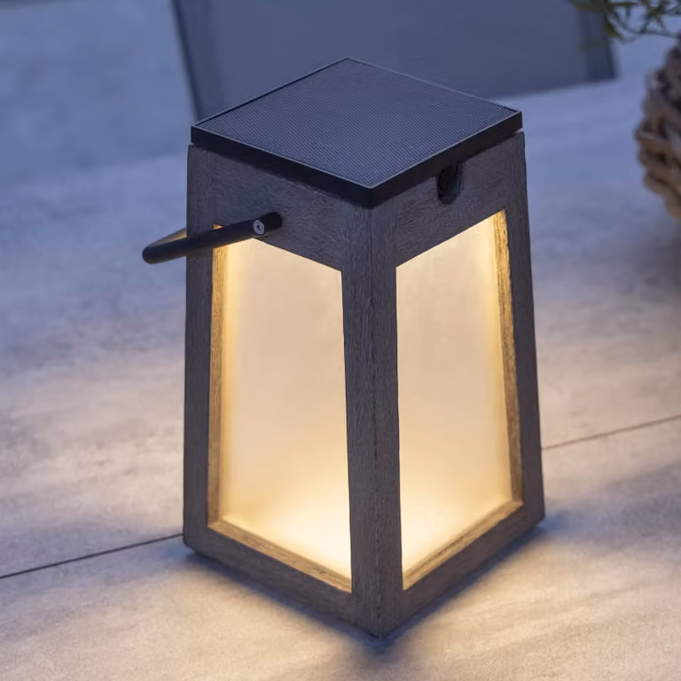 Les Jardins Lanterna solare LED Tecka portatile, duratek 25 cm Tecka, dimmerabile, Legno chiaro, Legno, Lampade solari