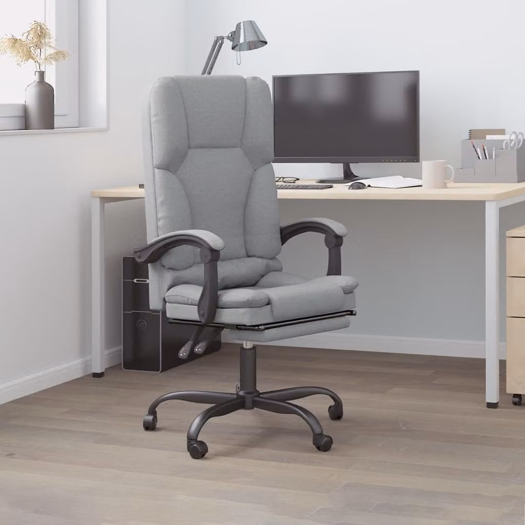 The Living Store Sedia da ufficio con funzione massaggio Tessuto grigio chiaro
